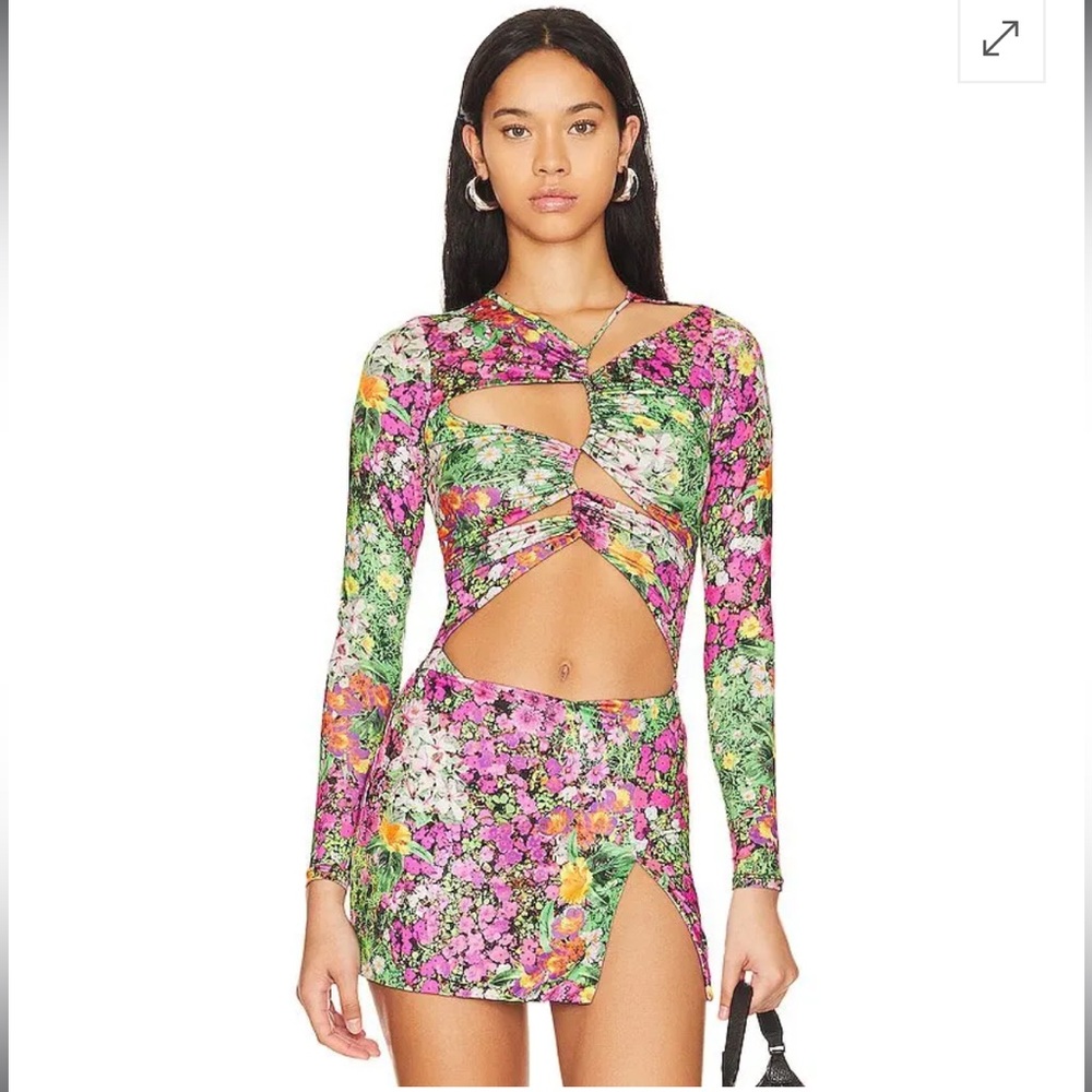 AFRM Brami Bodysuit In Fuchsia, Green - Mixed Floral Sub